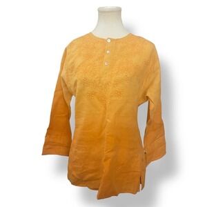 Richard Malcom Embroidery Tunic Top Bohemian Hippie Festival Cotton Yellow Small